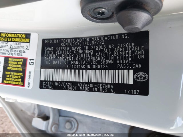 Toyota CAMRY LE 2022 4T1C11AK0NU068424 Image 9