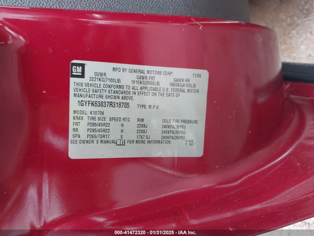 2007 CADILLAC ESCALADE 1GYFK63837R318705 Photo 8