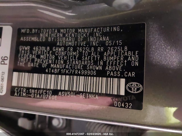 Toyota CAMRY LE 2015 4T4BF1FK7FR499906 Image 9