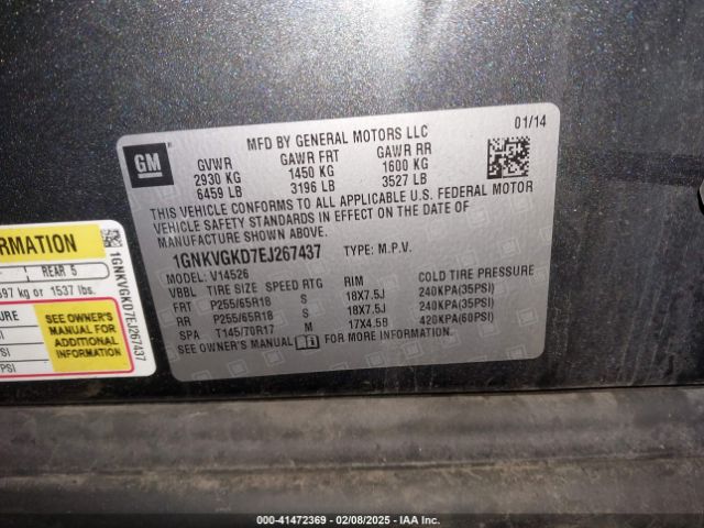 1GNKVGKD7EJ267437 Chevrolet Traverse 1lt