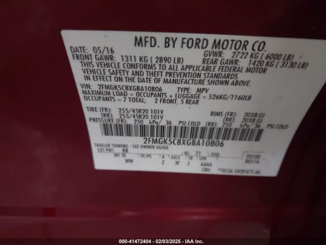 2FMGK5C8XGBA10806 Ford FLEX SEL
