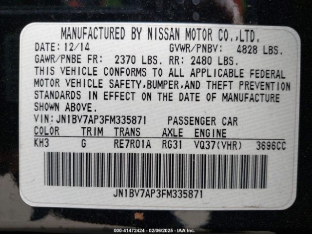 JN1BV7AP3FM335871 Infiniti Q50 Premium