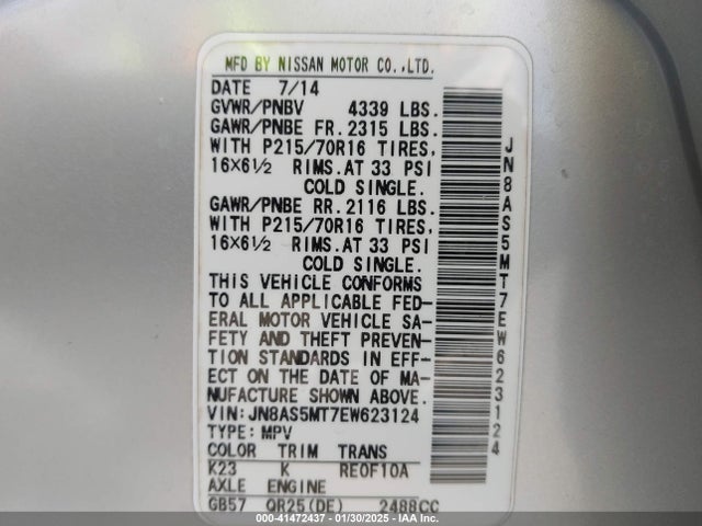 Nissan Rogue Select S 2014 JN8AS5MT7EW623124 Image 9