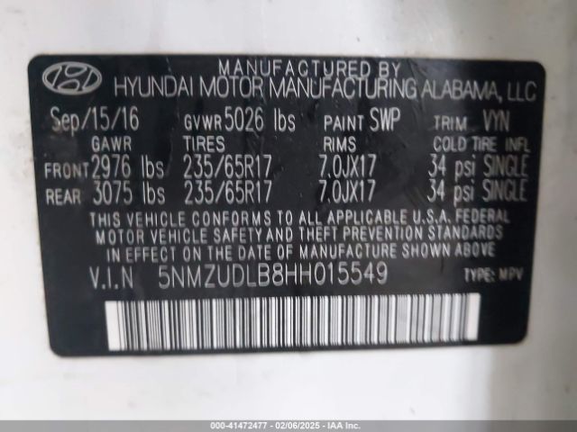5NMZUDLB8HH015549 Hyundai Santa Fe Sport 2.4l