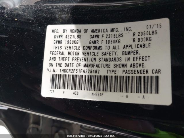 1HGCR2F51FA228482 Honda Accord Sport