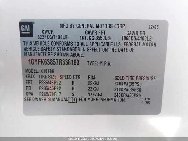 2007 CADILLAC ESCALADE 1GYFK63857R338163 Photo 8