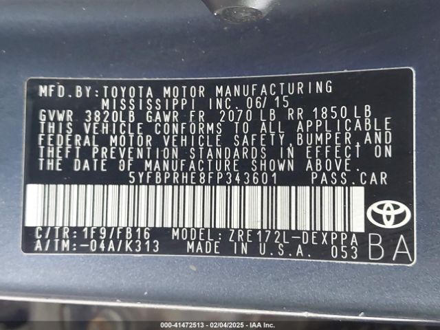 5YFBPRHE8FP343601 Toyota Corolla Le Eco Plus