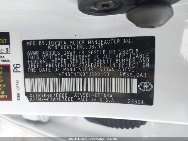 4T1BF1FK0FU098160 Toyota 2ar-fe