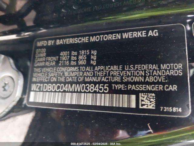 WZ1DB0C04MW038455 Toyota Gr Supra 3.0 Premium