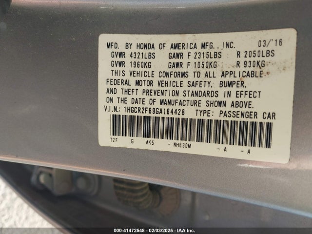 1HGCR2F89GA164428 Honda Accord Ex-l