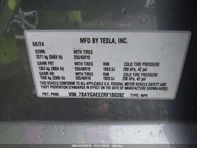 7SAYGAEE2RF186392 Tesla Model Y Long Range Dual Motor All-wheel Drive