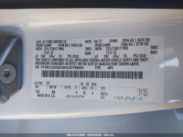 Ford ESCAPE SE 2017 1FMCU0GD4HUD78669 Image 9
