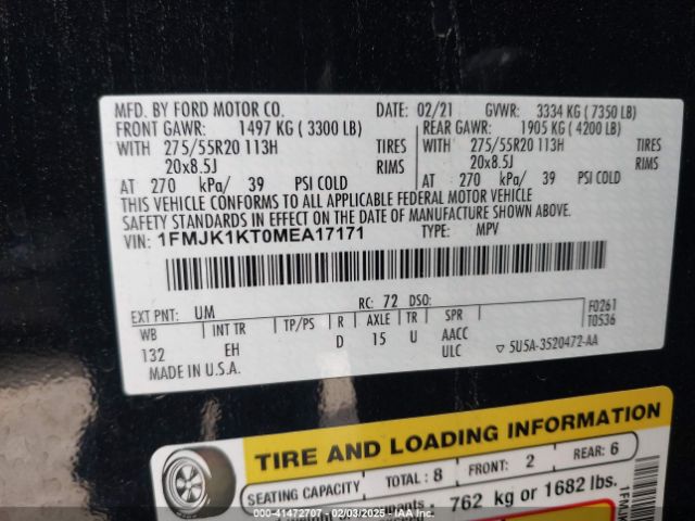 1FMJK1KT0MEA17171 Ford Expedition Limited Max