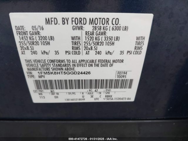 1FM5K8HT5GGD24426 Ford Explorer Platinum