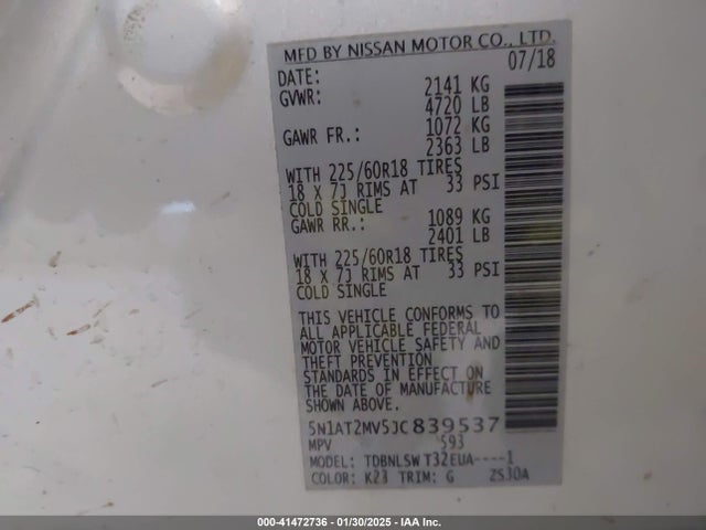 5N1AT2MV5JC839537 Nissan Rogue Sl