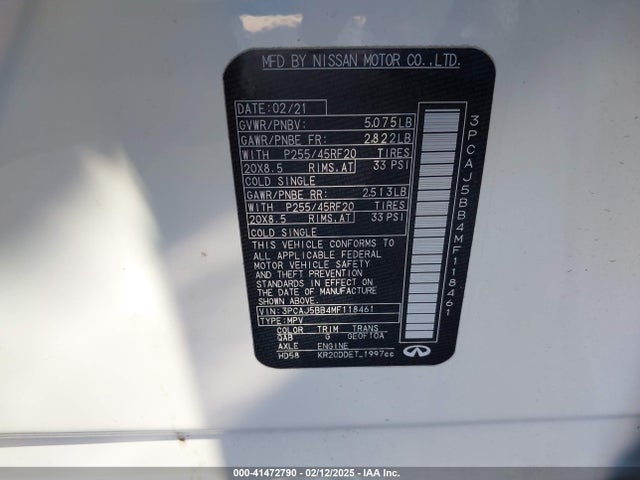 Infiniti Qx50 Luxe Awd 2021 3PCAJ5BB4MF118461 Image 9