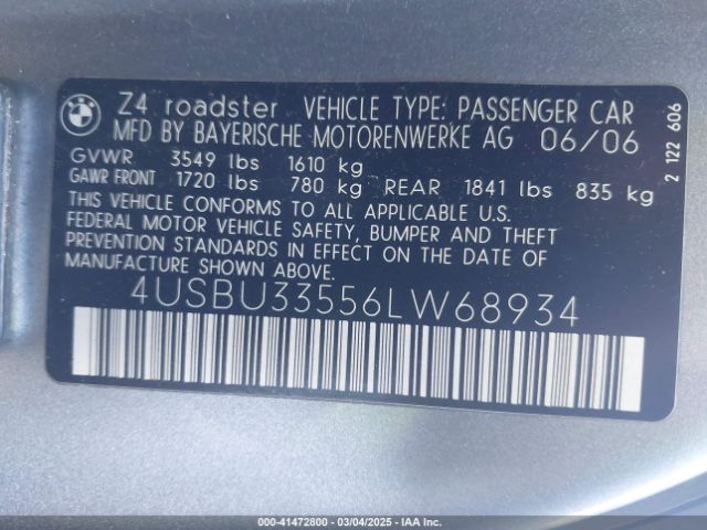 2006 BMW Z4 4USBU33556LW68934 Photo 8