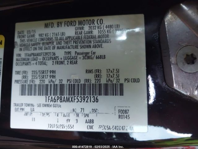 2015 FORD MUSTANG 1FA6P8AMXF5392136 Photo 8