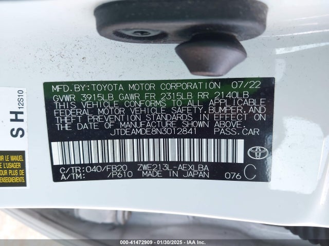 Toyota Corolla Hybrid Le 2022 JTDEAMDE8N3012841 Image 9