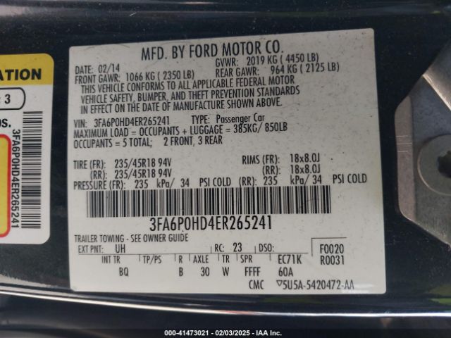 3FA6P0HD4ER265241 Ford FUSION SE