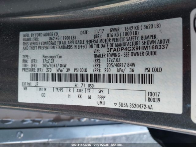 3FADP4GX9HM168337 Ford FIESTA ST