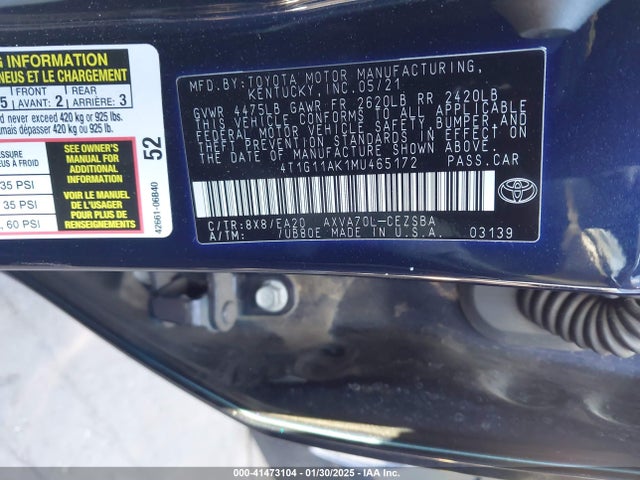 4T1G11AK1MU465172 Toyota CAMRY SE