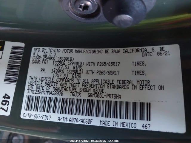 3TMCZ5AN4MM428070 Toyota Tacoma Trd Sport