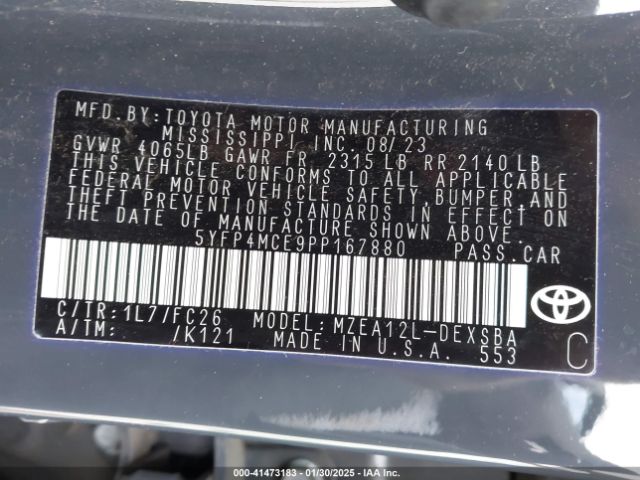 5YFP4MCE9PP167880 Toyota COROLLA SE