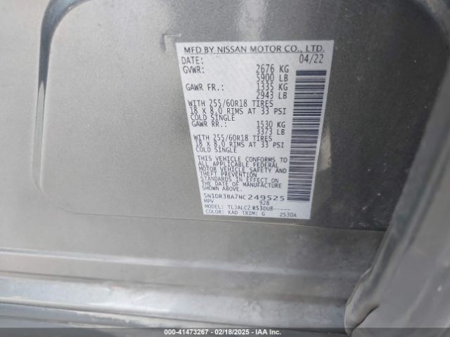5N1DR3BA7NC249525 Nissan Pathfinder Sv 2wd