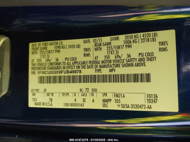Ford ESCAPE SE 2015 1FMCU0GX9FUB49878 Image 9