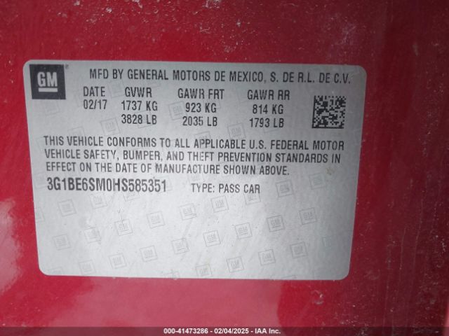 3G1BE6SM0HS585351 Chevrolet Cruze Lt Auto