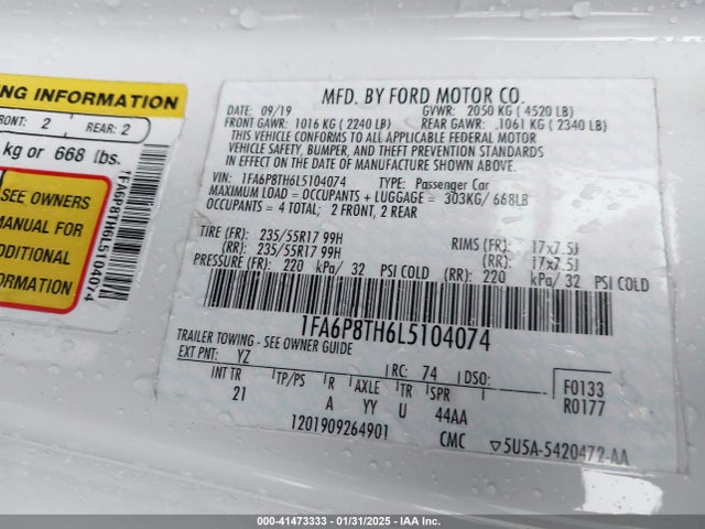 1FA6P8TH6L5104074 Ford Mustang Ecoboost Fastback