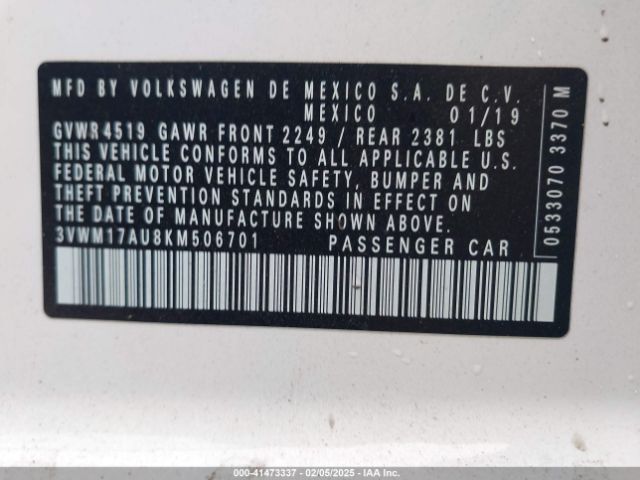 3VWM17AU8KM506701 Volkswagen Golf Alltrack Tsi S/tsi Se/tsi Sel
