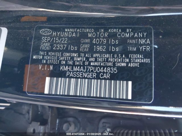KMHLM4AJ7PU044835 Hyundai Elantra Hybrid Blue