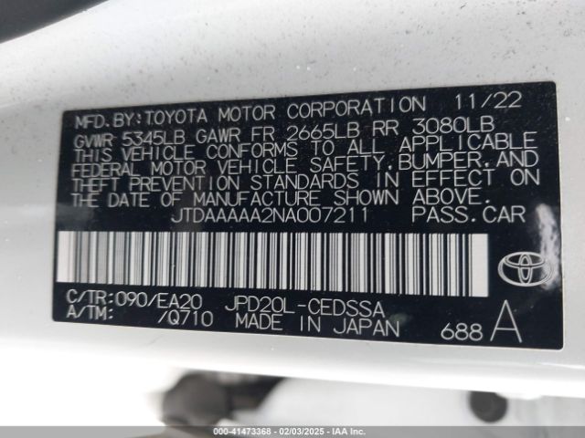JTDAAAAA2NA007211 Toyota Mirai Xle