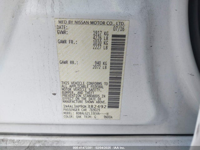 Nissan Altima 2.5 S 2016 1N4AL3AP9GN382492 Image 9