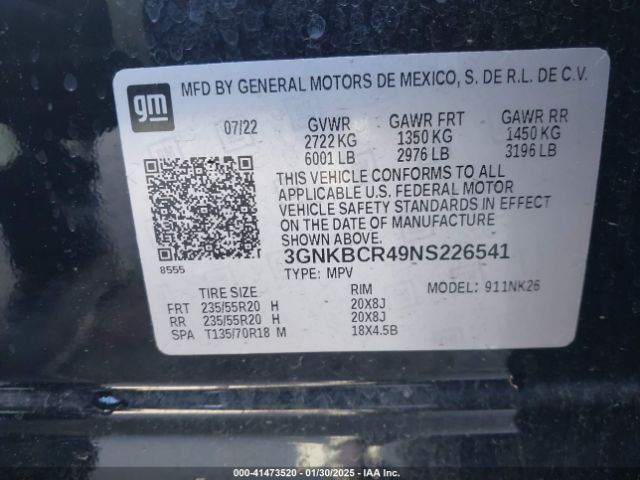 3GNKBCR49NS226541 Chevrolet Blazer Fwd 2lt