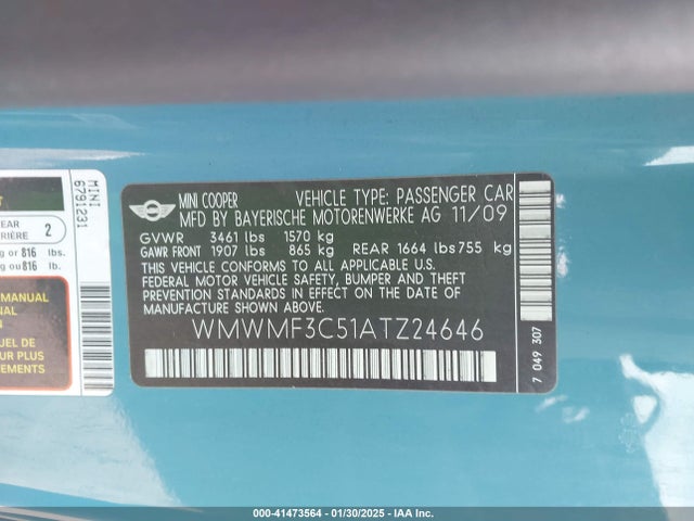 2010 MINI COOPER WMWMF3C51ATZ24646 Photo 8