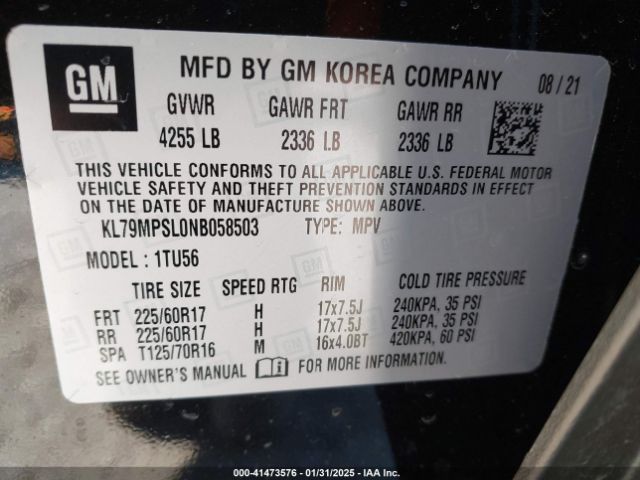 KL79MPSL0NB058503 Chevrolet Trailblazer Fwd Lt