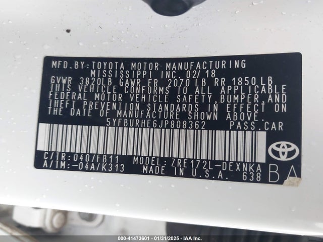 Toyota COROLLA LE 2018 5YFBURHE6JP808362 Image 9