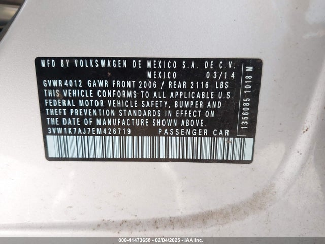 Volkswagen Jetta 2014 3VW1K7AJ7EM426719 Image 9