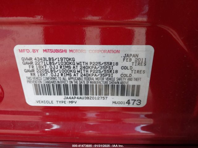 2011 MITSUBISHI OUTLANDER SPORT JA4AP4AU3BZ012757 Photo 8