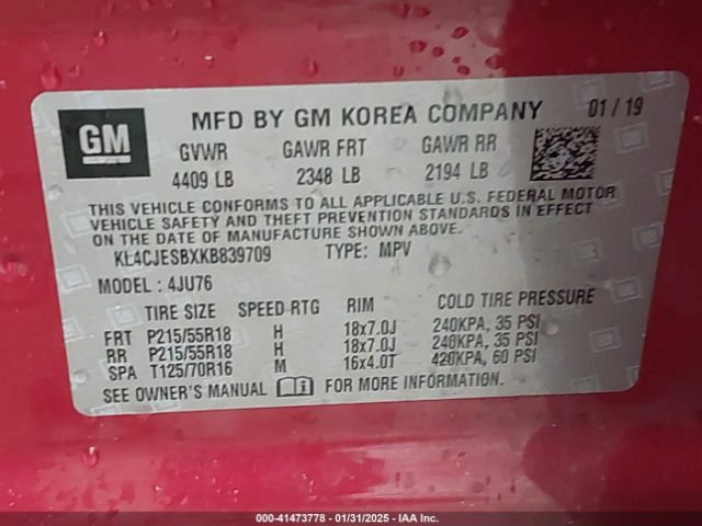 KL4CJESBXKB839709 Buick Encore Awd Preferred