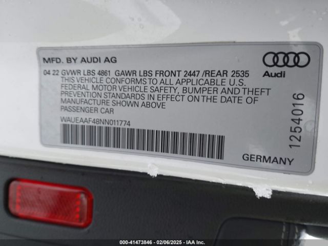 WAUEAAF48NN011774 Audi A4 Premium Plus 45 Tfsi S Line Quattro S Tronic