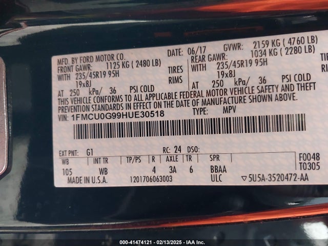 1FMCU0G99HUE30518 Ford ESCAPE SE