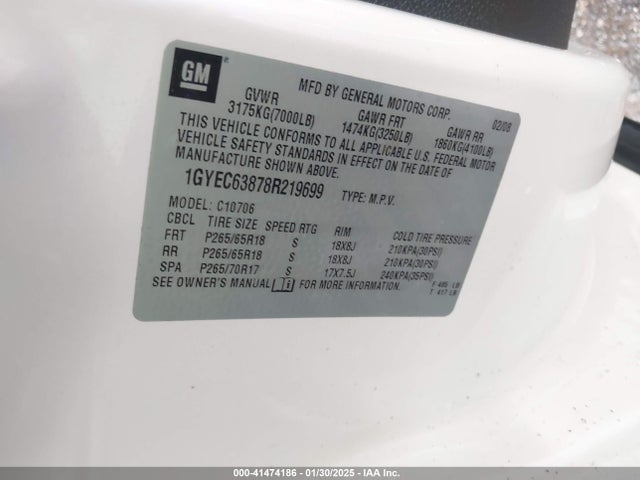 2008 CADILLAC ESCALADE 1GYEC63878R219699 Photo 8