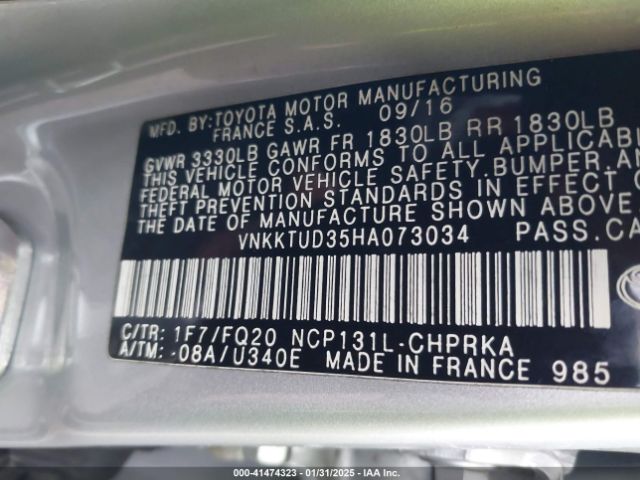 VNKKTUD35HA073034 Toyota YARIS L