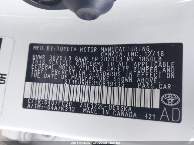 Toyota COROLLA SE 2017 2T1BURHE3HC819135 Image 9