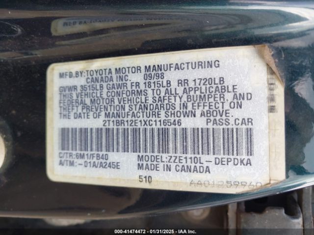 1999 TOYOTA COROLLA 2T1BR12E1XC116546 Photo 8