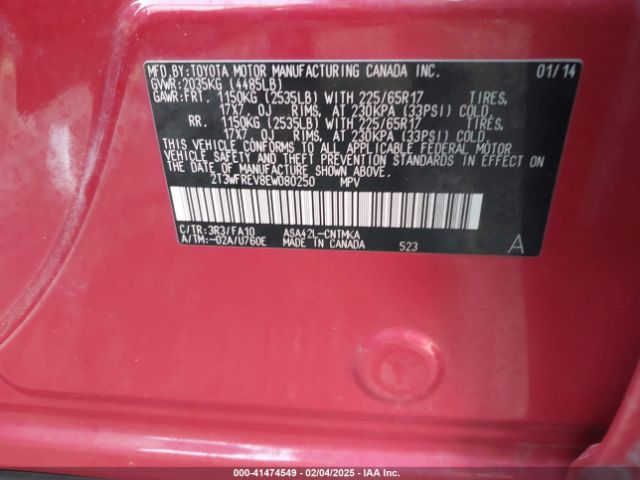 2T3WFREV8EW080250 Toyota Rav4 Xle